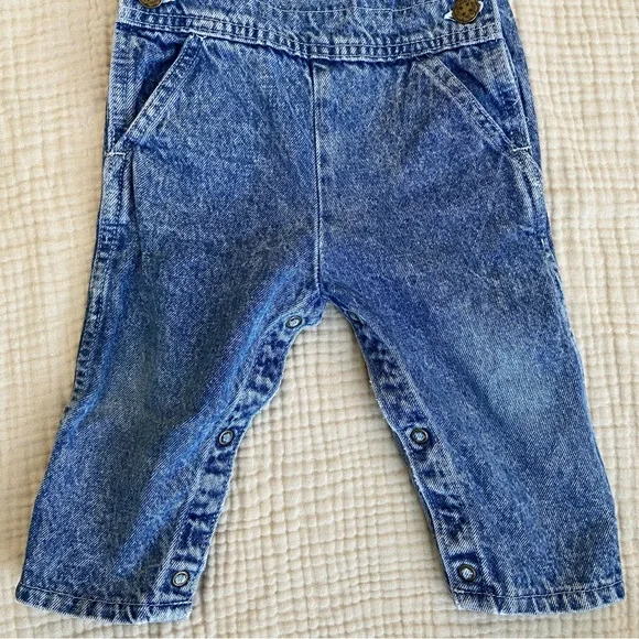 Vtg 80s Oshkosh Acid Wash Denim Overalls Size 18mo Classic Retro Country Blue - Picture 3 of 11